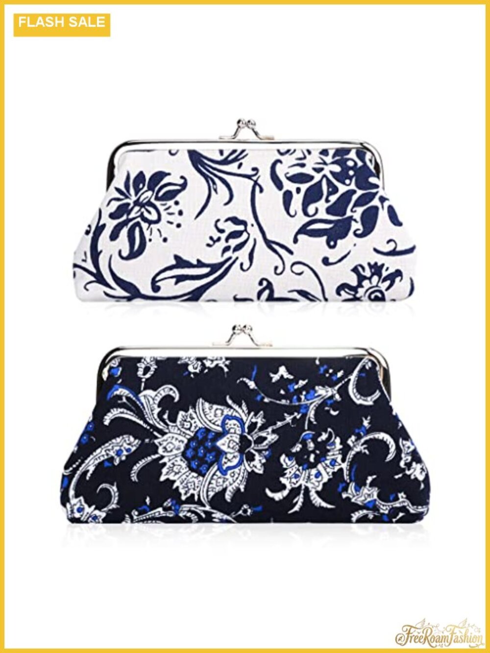 Canvas Floral Coin Purses with Kiss Lock Clasp Clutch - 2 Pack